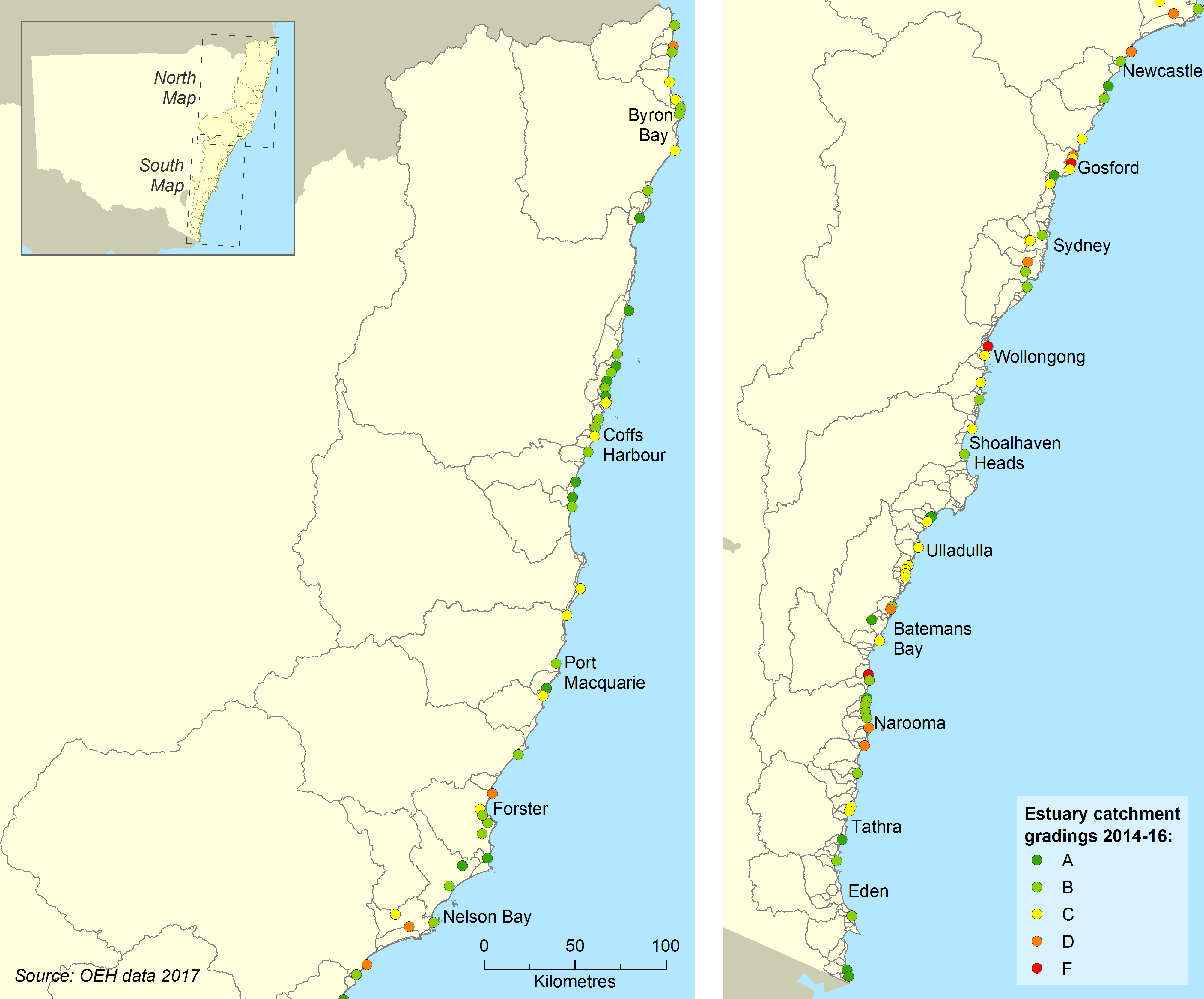 Map displaying estuarine health index 2014-16