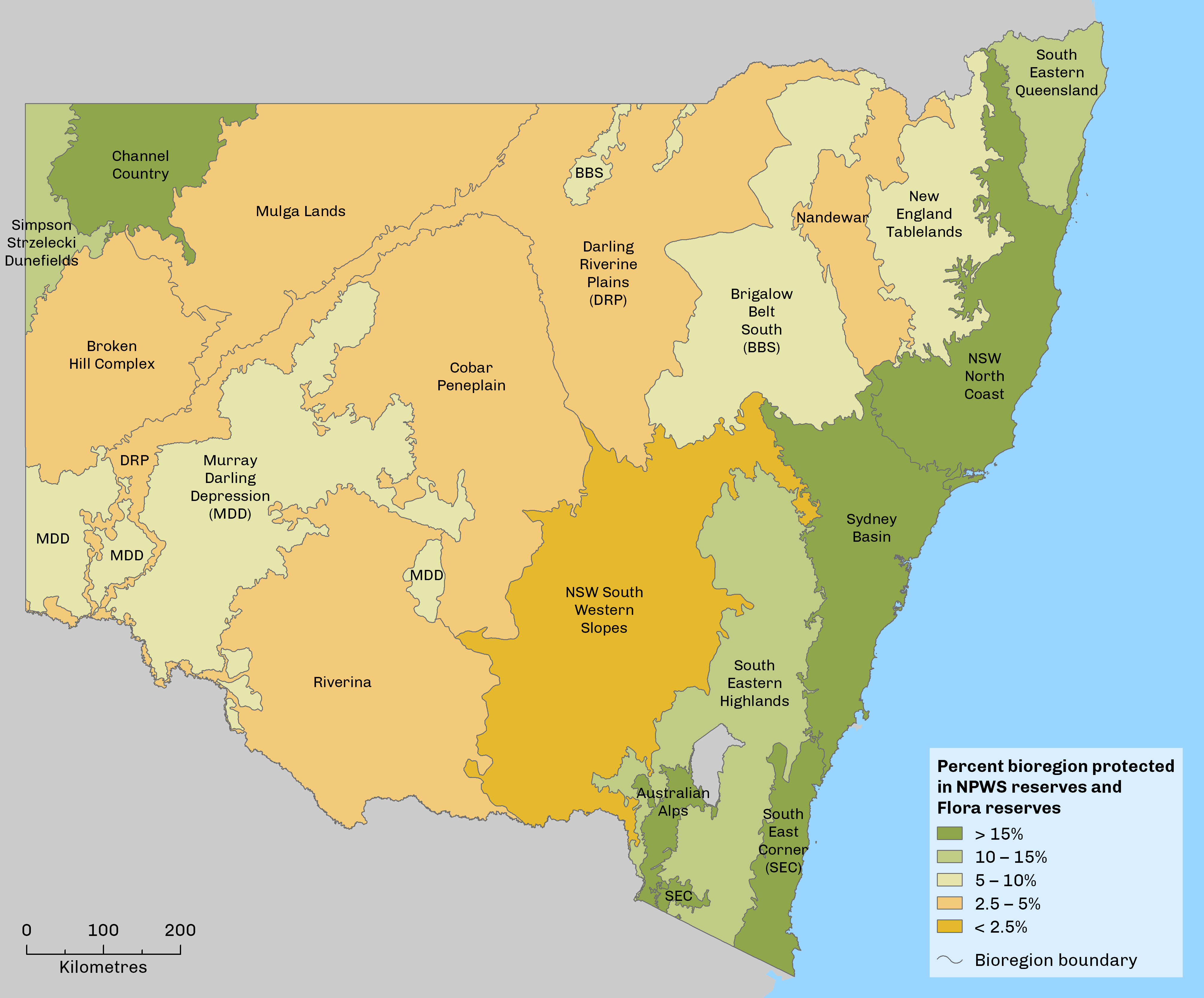 Map showing bio region reserves in NSW